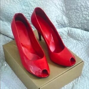 Red Peep-Toe Stiletto Heels